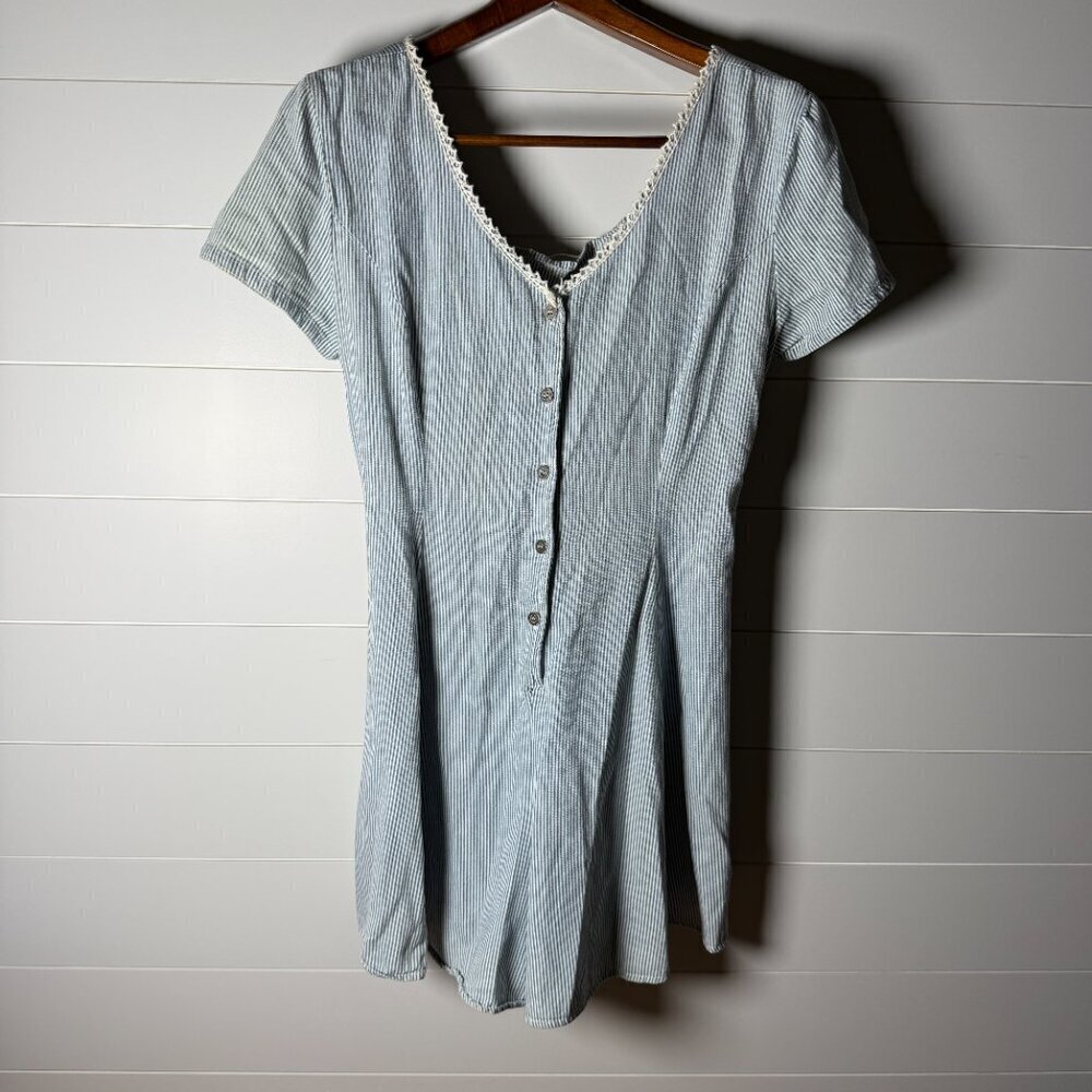 Zanoni by Jalate 90s Blue & White Stripe Romper with Eyelet &Tie Up Back Sz 11